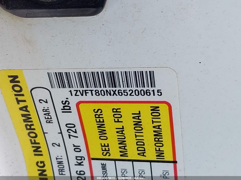 2006 Ford Mustang V6 VIN: 1ZVFT80NX65200615 Lot: 43376615