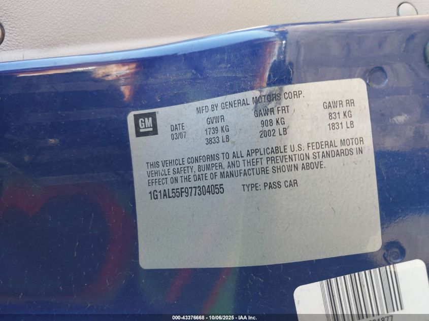 2007 Chevrolet Cobalt Lt VIN: 1G1AL55F977304055 Lot: 43376668