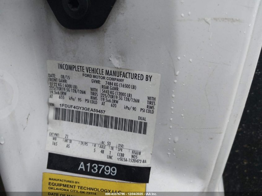 2016 Ford F-450 Chassis Xl VIN: 1FDUF4GY3GEA59457 Lot: 43376796