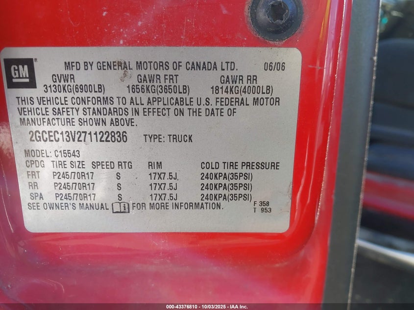 2007 Chevrolet Silverado 1500 Classic Ls VIN: 2GCEC13V271122836 Lot: 43376810