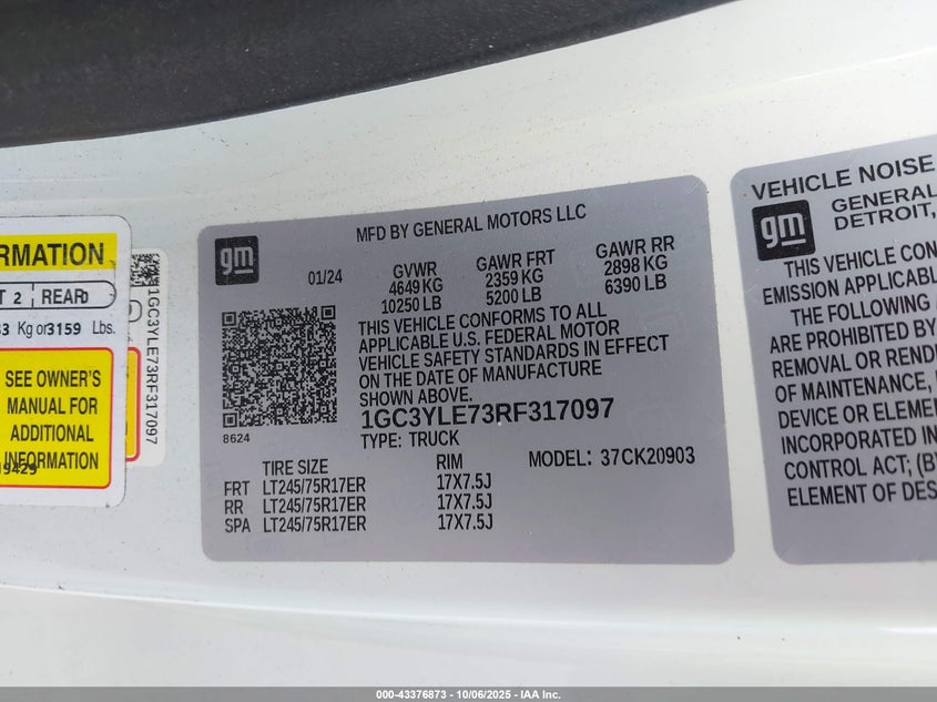 2024 Chevrolet Silverado 2500Hd 4Wd Long Bed Work Truck VIN: 1GC3YLE73RF317097 Lot: 43376873