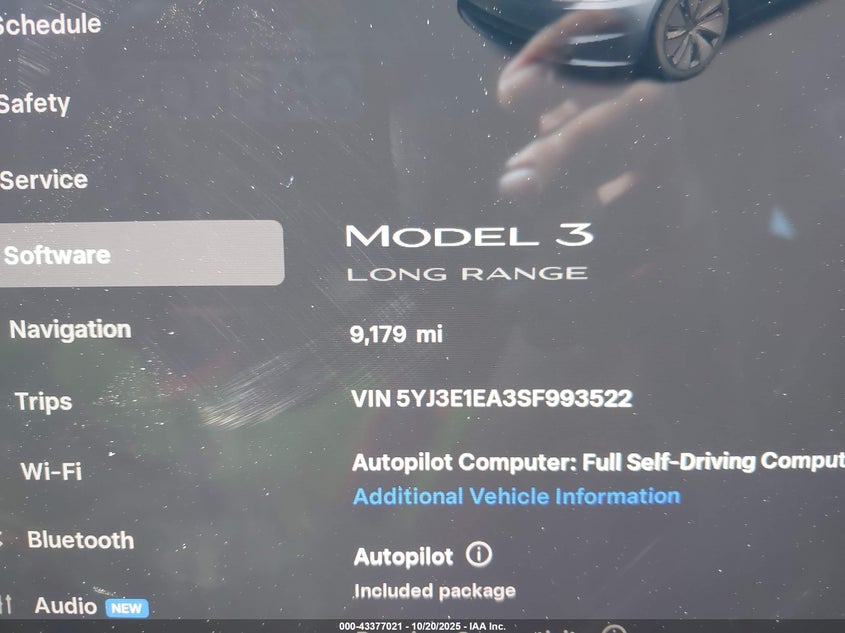 2025 Tesla Model 3 Long Range Rear-Wheel Drive VIN: 5YJ3E1EA3SF993522 Lot: 43377021