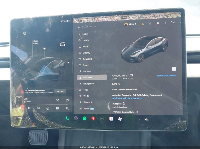 2025 Tesla Model 3 Long Range Rear-Wheel Drive VIN: 5YJ3E1EA3SF993522 Lot: 43377021