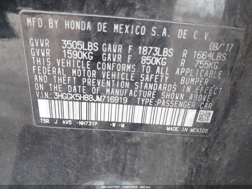 2018 Honda Fit Ex VIN: 3HGGK5H88JM716919 Lot: 43377057