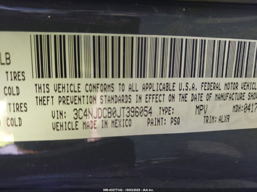 2018 Jeep Compass Limited 4X4 VIN: 3C4NJDCB0JT396054 Lot: 43377142