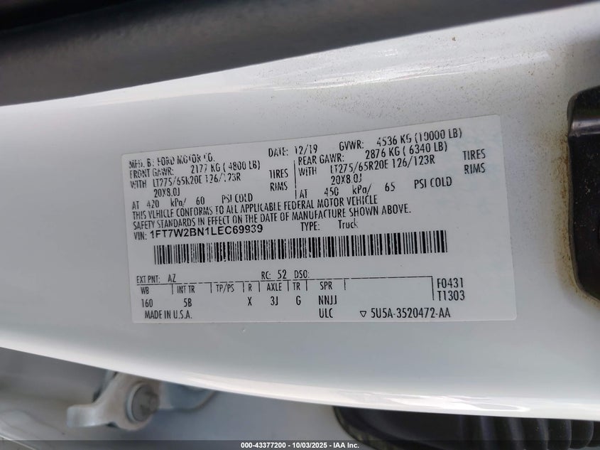 2020 FORD F-250 LARIAT - 1FT7W2BN1LEC69939