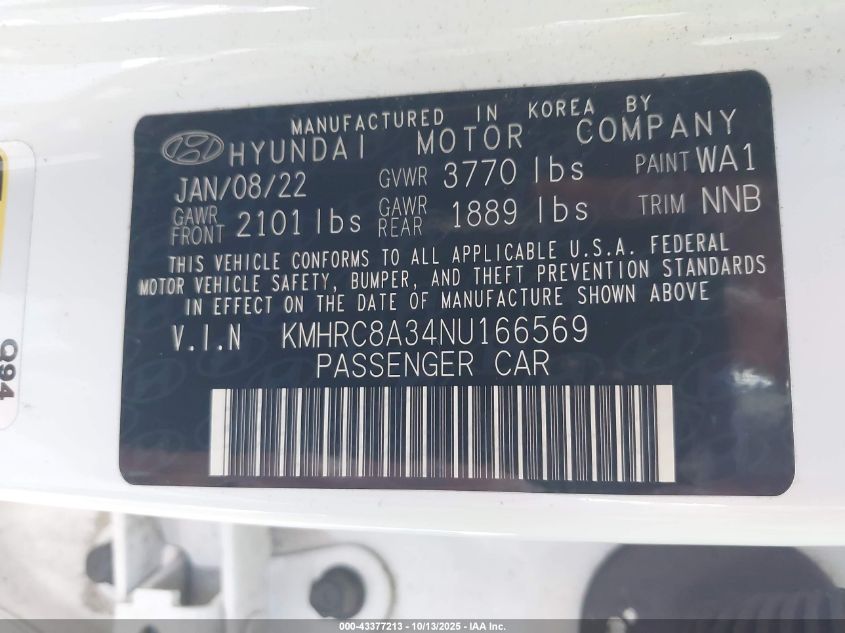 2022 Hyundai Venue Limited VIN: KMHRC8A34NU166569 Lot: 43377213