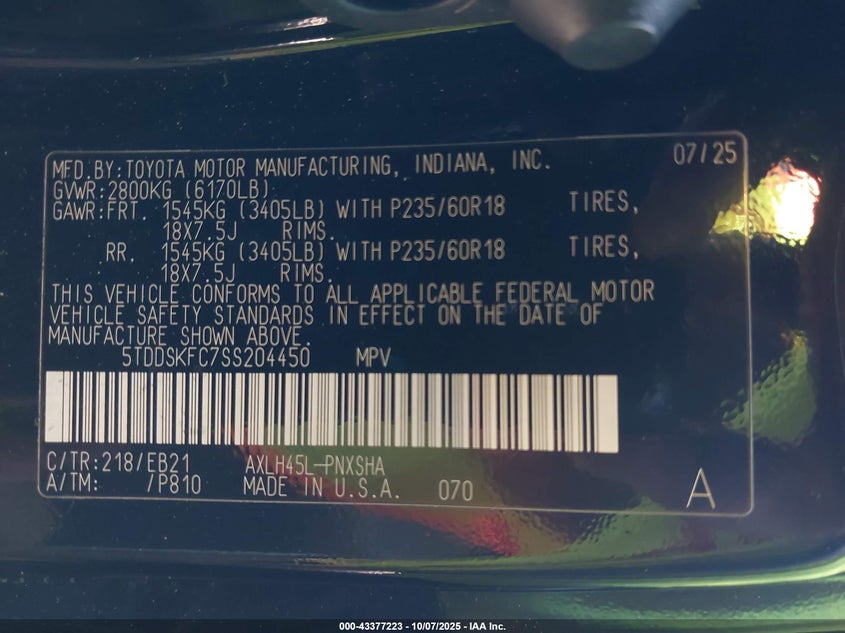 5TDDSKFC7SS204450 2025 TOYOTA SIENNA photo no. 9