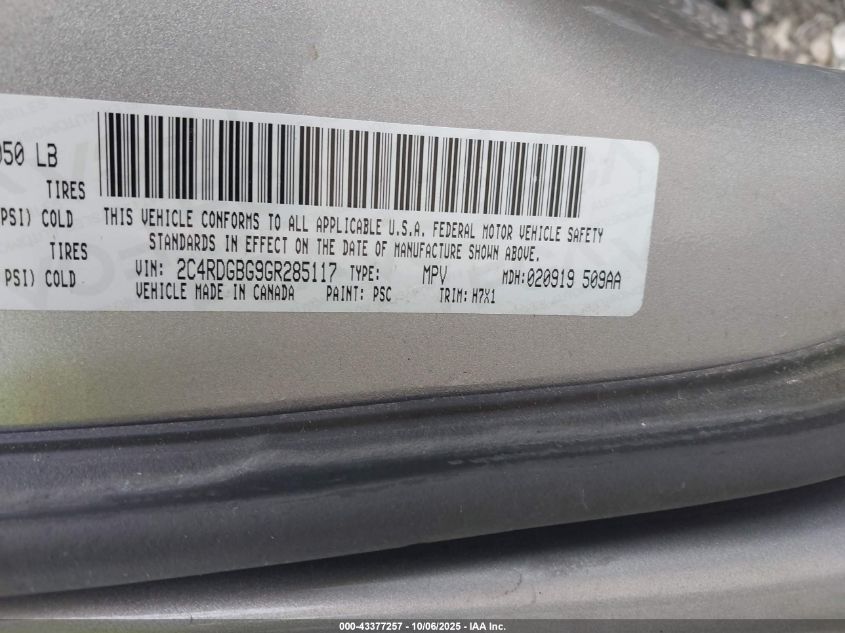 2016 Dodge Grand Caravan Se VIN: 2C4RDGBG9GR285117 Lot: 43377257