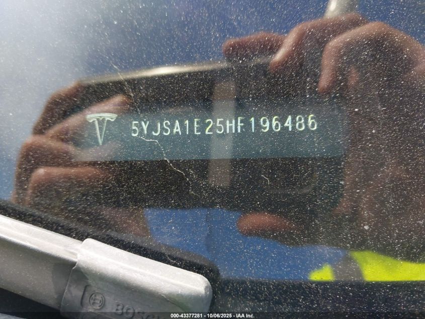 2017 Tesla Model S 100D/60D/75D/90D/P100D VIN: 5YJSA1E25HF196486 Lot: 43377281