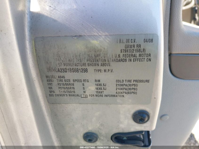 2008 Chevrolet Hhr Lt VIN: 3GNCA23D18S681298 Lot: 43377488