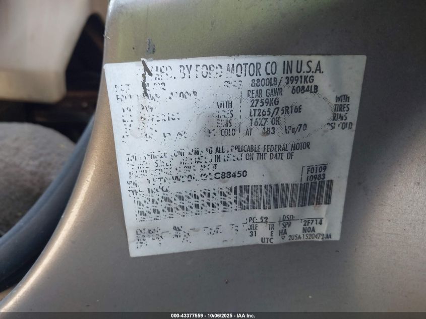 2002 Ford F-250 Lariat/Xl/Xlt VIN: 1FTNW20LX2EC88450 Lot: 43377559