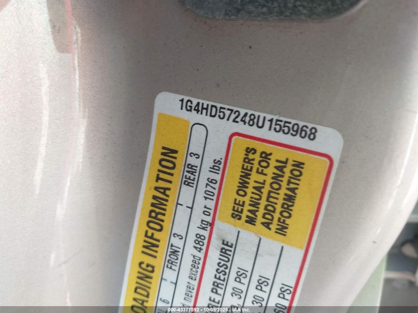 2008 Buick Lucerne Cxl VIN: 1G4HD57248U155968 Lot: 43377592