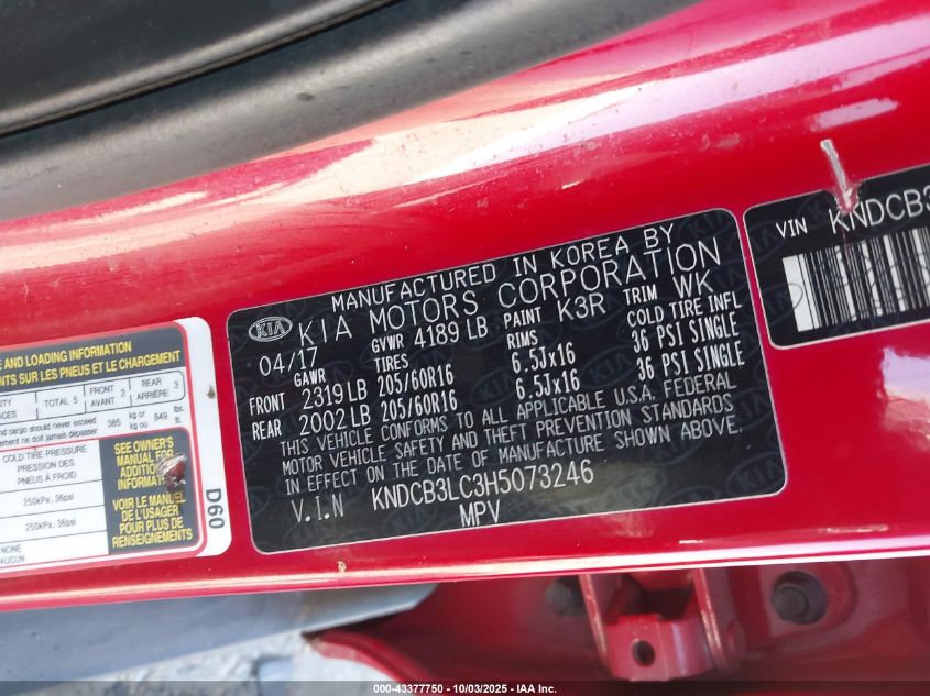 2017 Kia Niro Lx VIN: KNDCB3LC3H5073246 Lot: 43377750