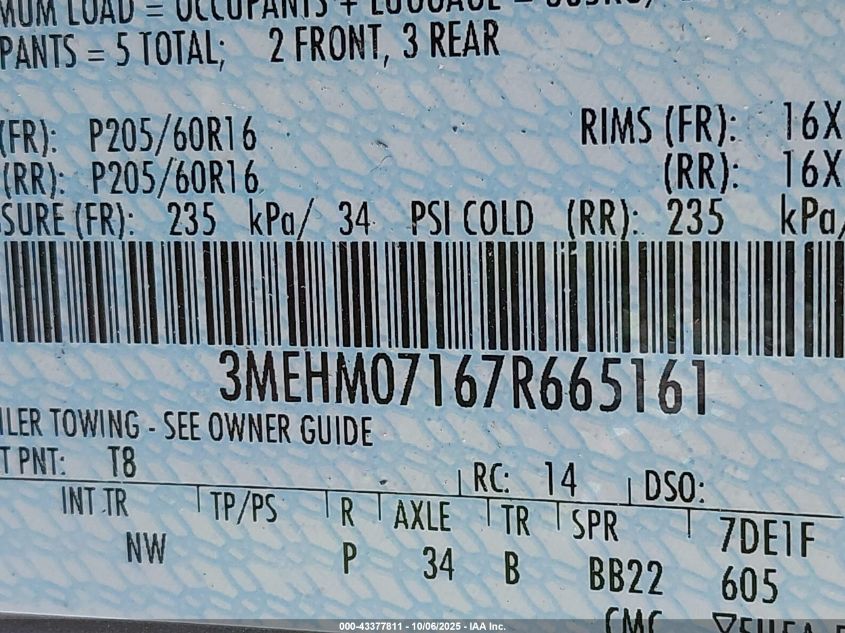 2007 Mercury Milan VIN: 3MEHM07167R665161 Lot: 43377811