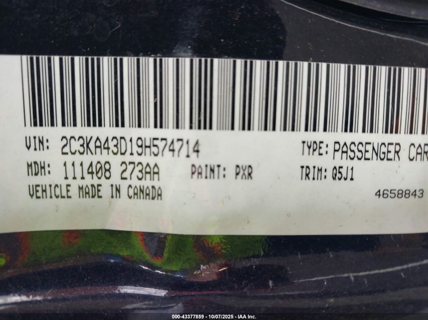2009 Chrysler 300 Lx VIN: 2C3KA43D19H574714 Lot: 43377859