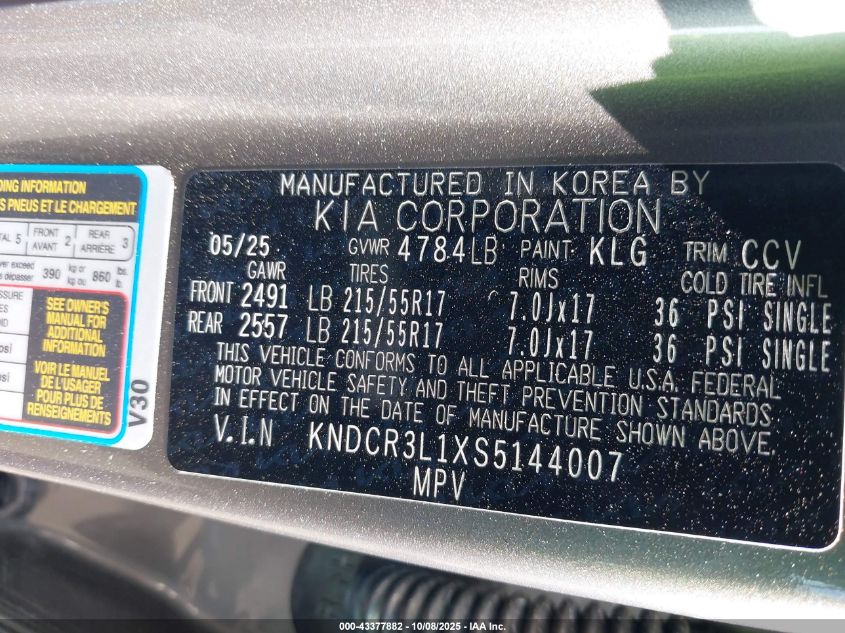 2025 Kia Niro Ev Wind VIN: KNDCR3L1XS5144007 Lot: 43377882