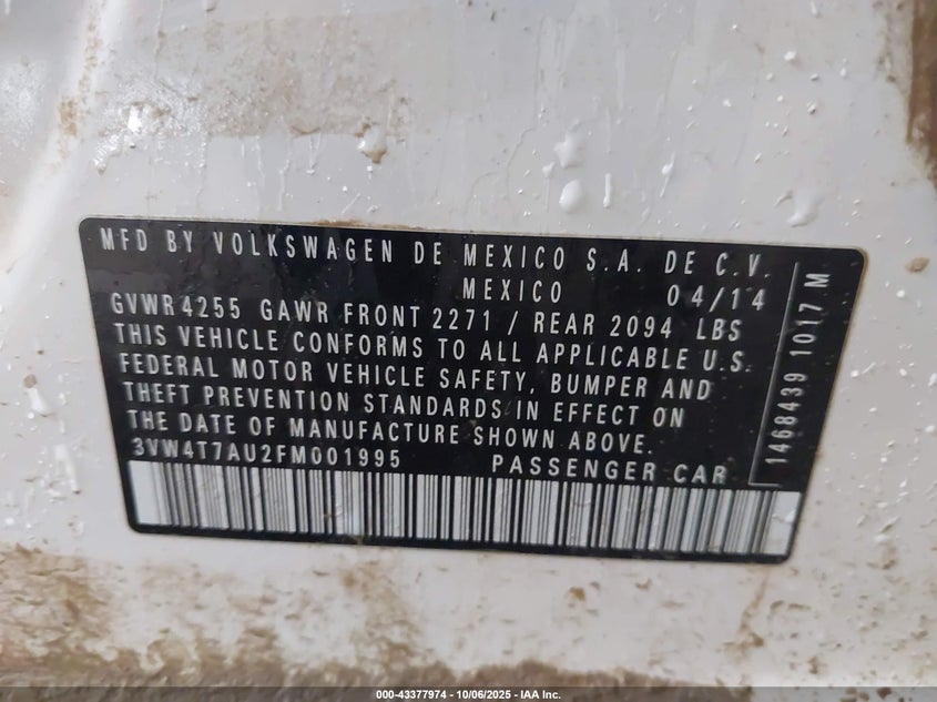 2015 VOLKSWAGEN GOLF GTI 2.0T AUTOBAHN 4-DOOR 3VW4T7AU2FM001995