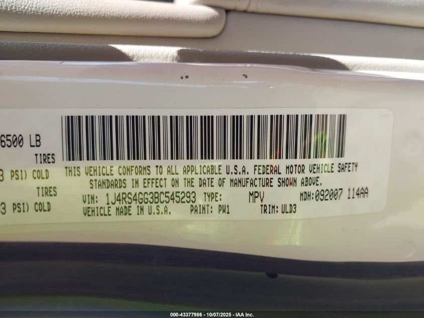 2011 Jeep Grand Cherokee Laredo VIN: 1J4RS4GG3BC545293 Lot: 43377986