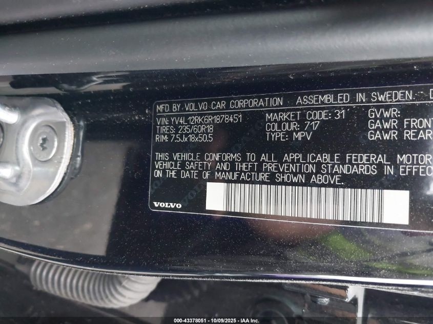 2024 Volvo Xc60 B5 Core Dark Theme VIN: YV4L12RK6R1878451 Lot: 43378051