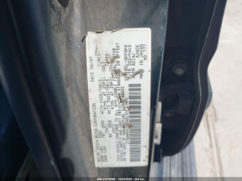 1997 Toyota 4Runner Sr5 V6 VIN: JT3GN86R1V0048137 Lot: 43378066