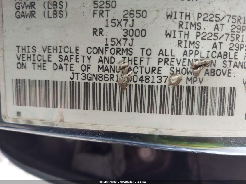 1997 Toyota 4Runner Sr5 V6 VIN: JT3GN86R1V0048137 Lot: 43378066