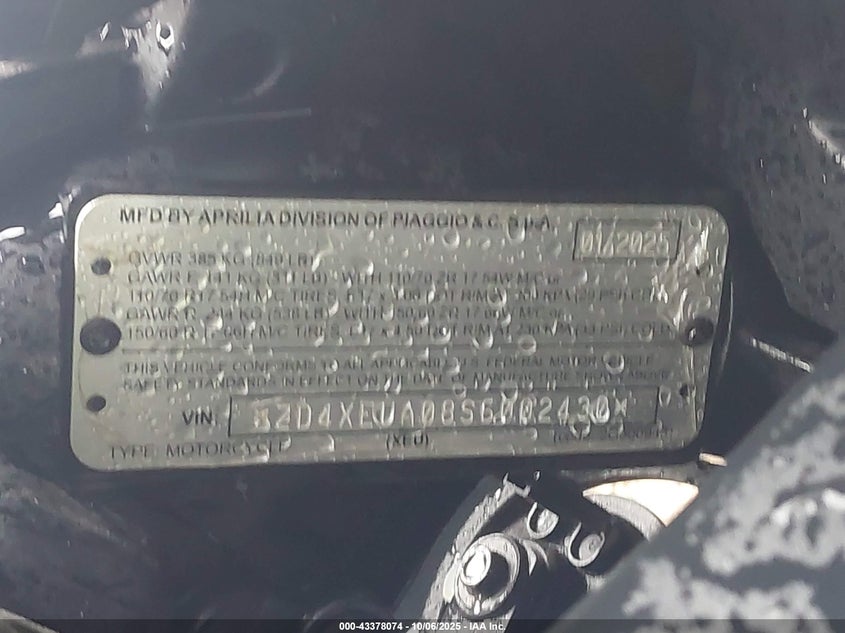 2025 APRILIA RS 457 ZD4XEUA08S6002430