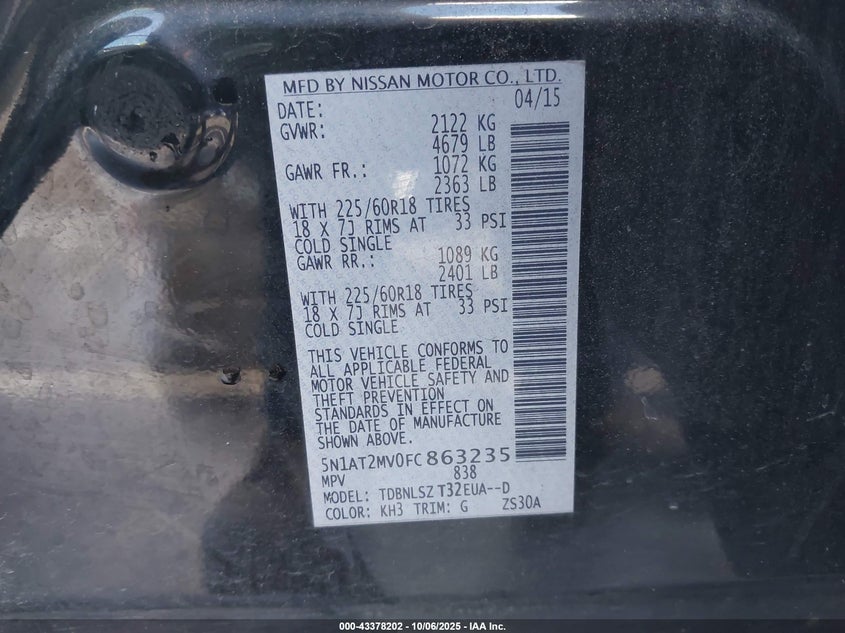 2015 NISSAN ROGUE SL 5N1AT2MV0FC863235