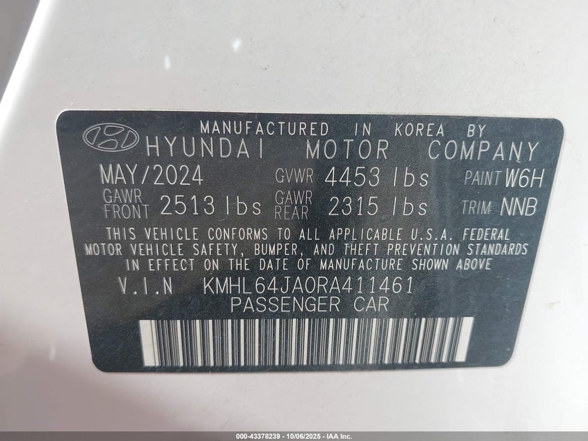 2024 Hyundai Sonata Sel VIN: KMHL64JA0RA411461 Lot: 43378239