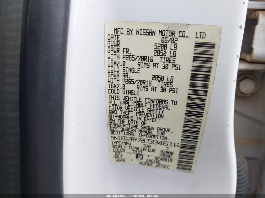 5N1ED28Y72C594616 2002 NISSAN XTERRA photo no. 9