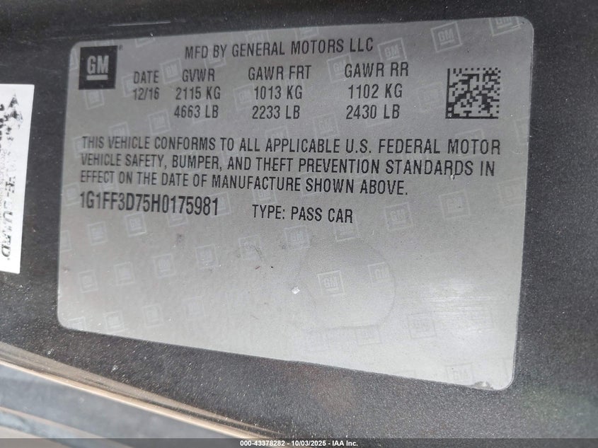 2017 CHEVROLET CAMARO 1SS - 1G1FF3D75H0175981