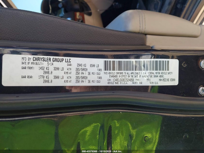 2014 DODGE DURANGO LIMITED 1C4RDJDG9EC524858