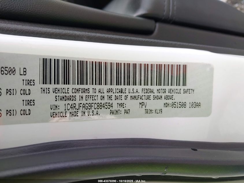 2015 Jeep Grand Cherokee Altitude VIN: 1C4RJFAG9FC884594 Lot: 43378390