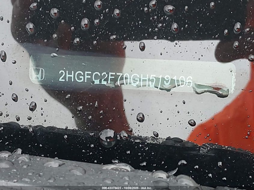 2016 Honda Civic Ex VIN: 2HGFC2F70GH519106 Lot: 43378423