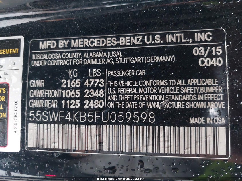 2015 MERCEDES-BENZ C 300 4MATIC 55SWF4KB5FU059598