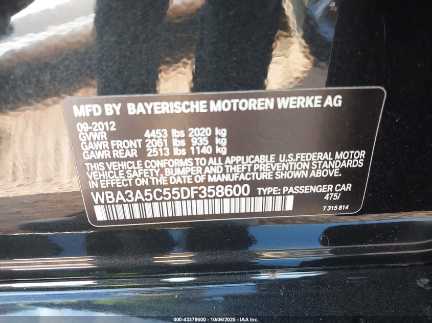 2013 BMW 328I WBA3A5C55DF358600