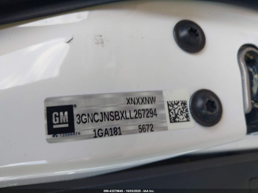 2020 Chevrolet Trax Awd Ls VIN: 3GNCJNSBXLL267294 Lot: 43378648