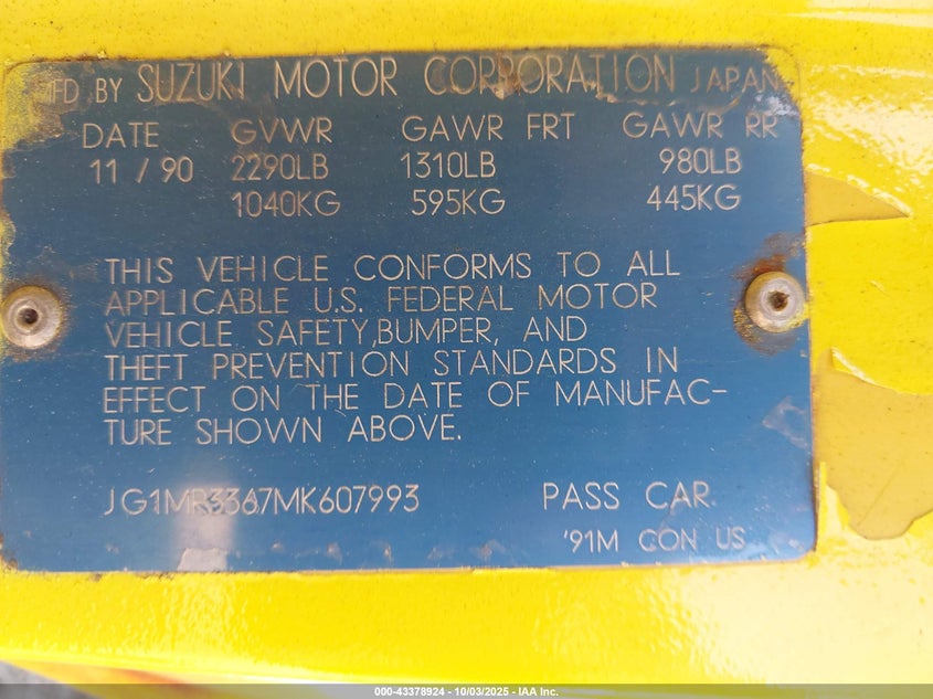 JG1MR3367MK607993 1991 GEO METRO photo no. 9