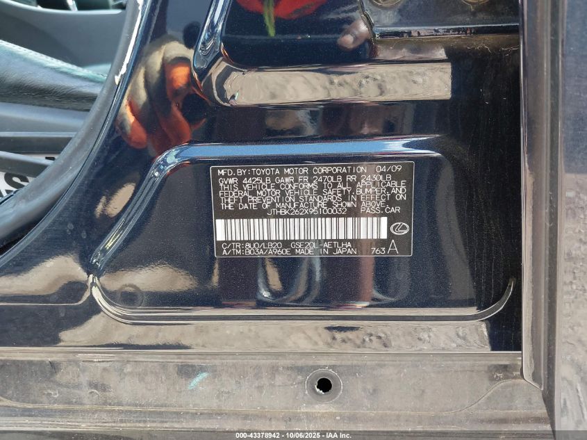 2009 Lexus Is 250 VIN: JTHBK262X95100032 Lot: 43378942