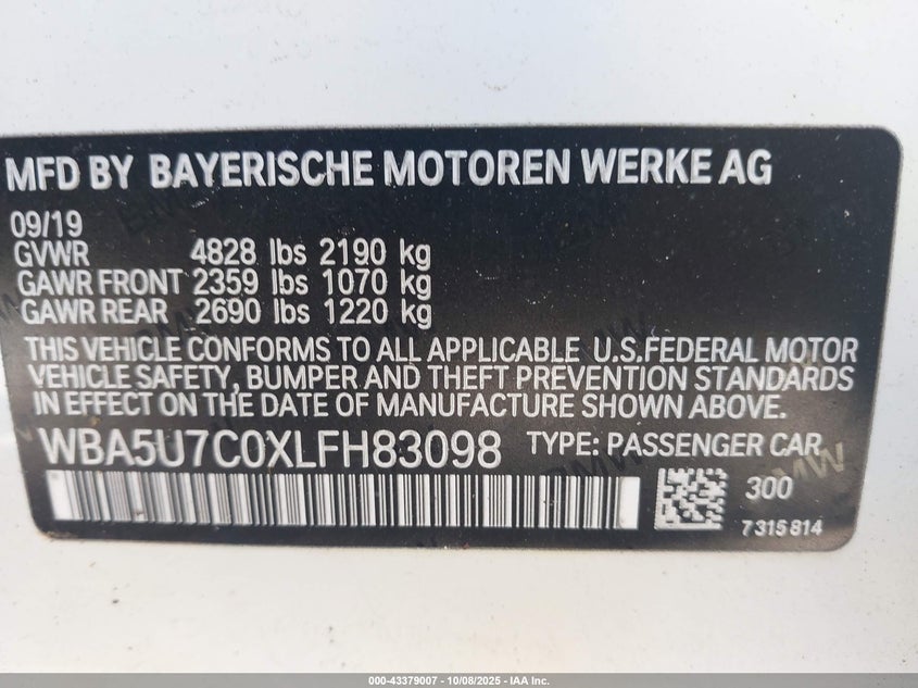 2020 BMW 3 SERIES M340I WBA5U7C0XLFH83098