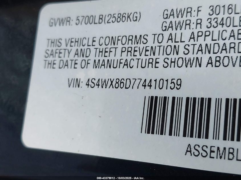 2007 Subaru B9 Tribeca Limited 7-Passenger VIN: 4S4WX86D774410159 Lot: 43379012