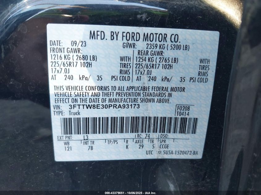 2023 Ford Maverick Xlt VIN: 3FTTW8E30PRA93173 Lot: 43379051