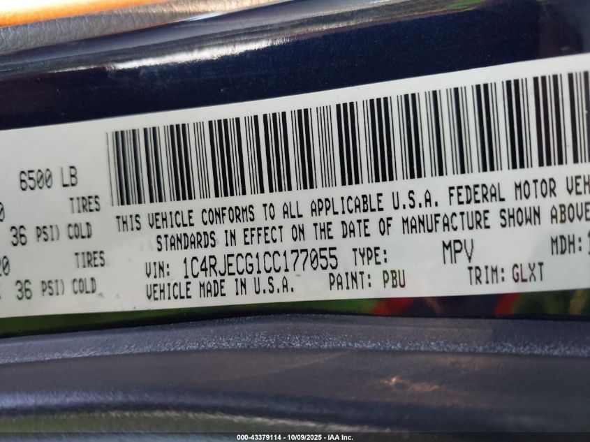 2012 Jeep Grand Cherokee Overland VIN: 1C4RJECG1CC177055 Lot: 43379114