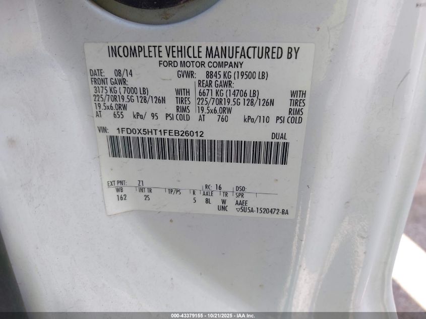 2015 Ford F-550 Chassis Xl VIN: 1FD0X5HT1FEB26012 Lot: 43379155