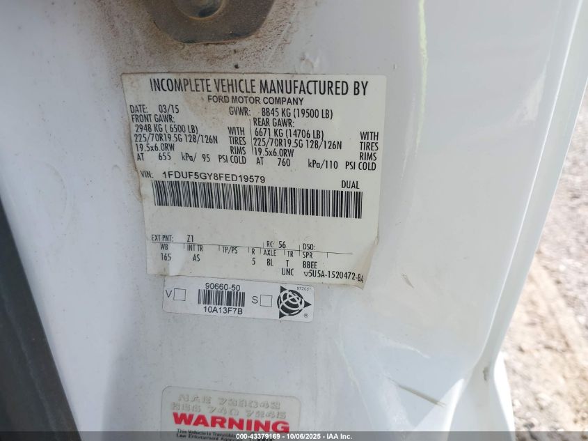 2015 Ford F-550 Chassis Xl VIN: 1FDUF5GY8FED19579 Lot: 43379169