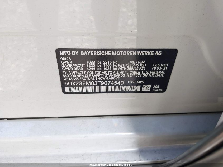 2026 BMW X7 xDrive40I VIN: 5UX23EM03T9074549 Lot: 43379185