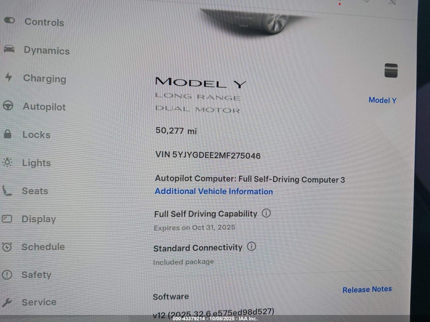 2021 Tesla Model Y Long Range Dual Motor All-Wheel Drive VIN: 5YJYGDEE2MF275046 Lot: 43379214