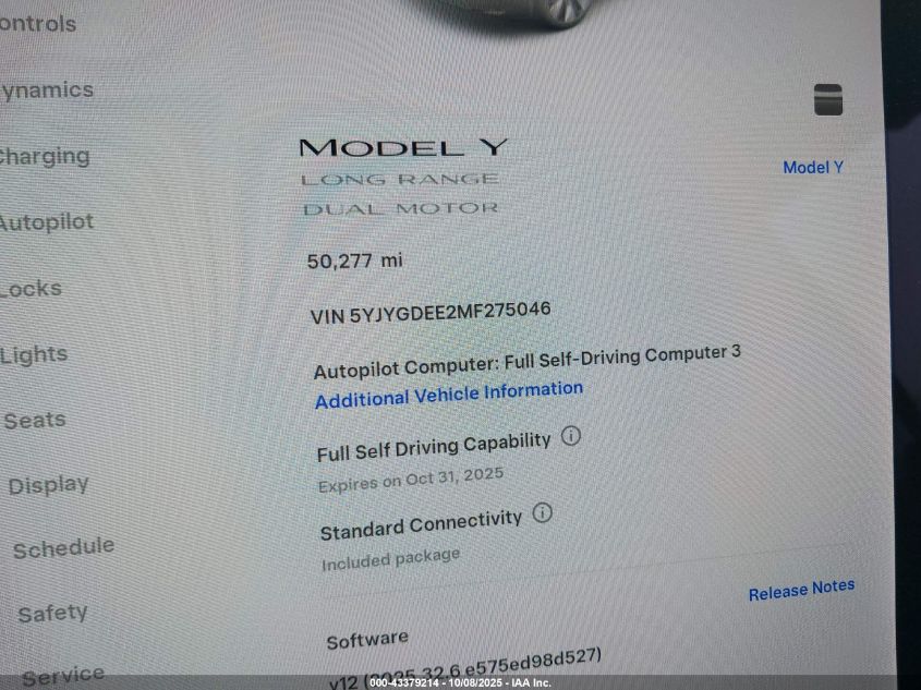 2021 Tesla Model Y Long Range Dual Motor All-Wheel Drive VIN: 5YJYGDEE2MF275046 Lot: 43379214