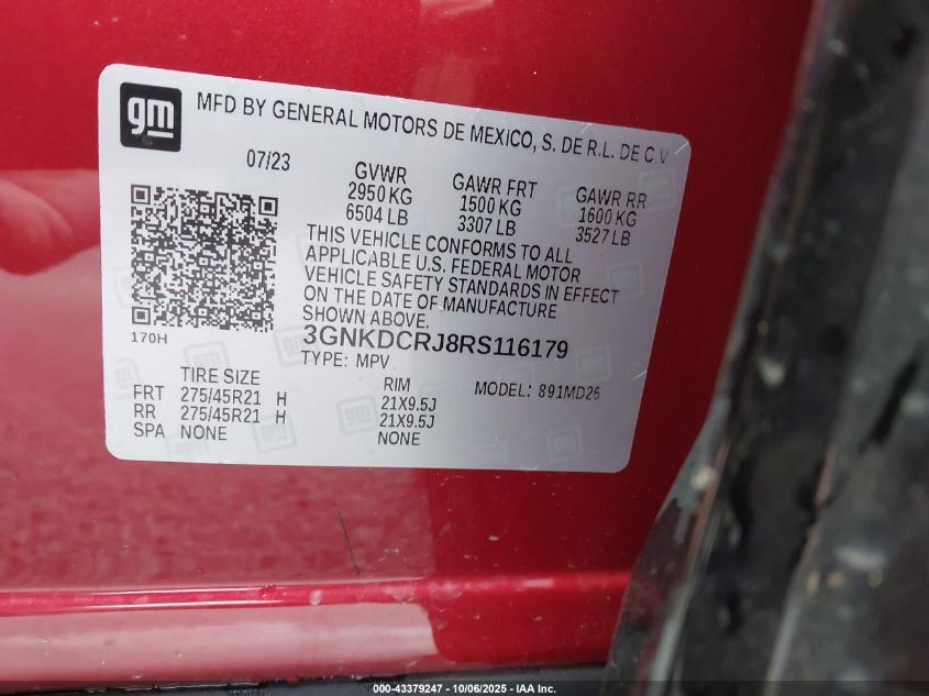 2024 Chevrolet Blazer Ev Eawd Rs VIN: 3GNKDCRJ8RS116179 Lot: 43379247