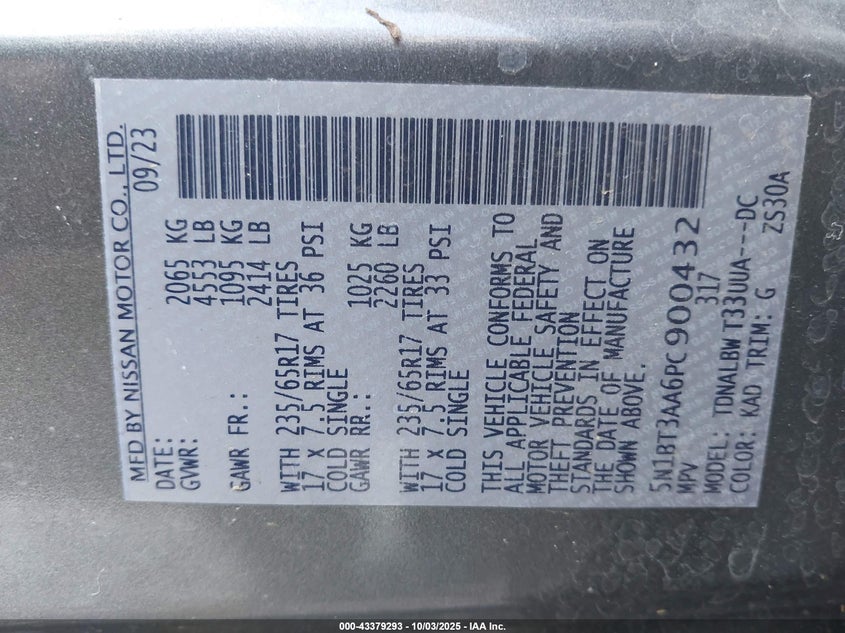 2023 NISSAN ROGUE S FWD 5N1BT3AA6PC900432